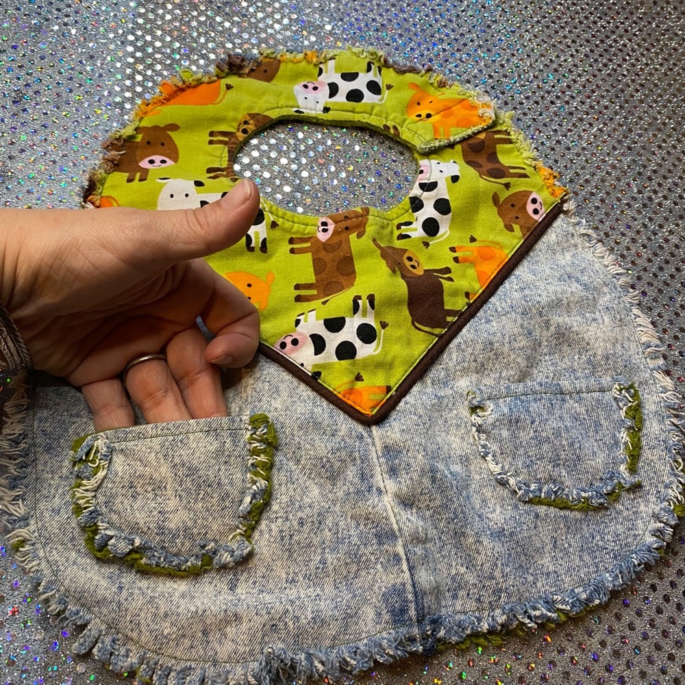Jean / Cow themed large baby bib